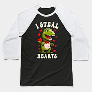 Boys Valentines Day Dinosaur I Steal Hearts Men Love T Rex Baseball T-Shirt